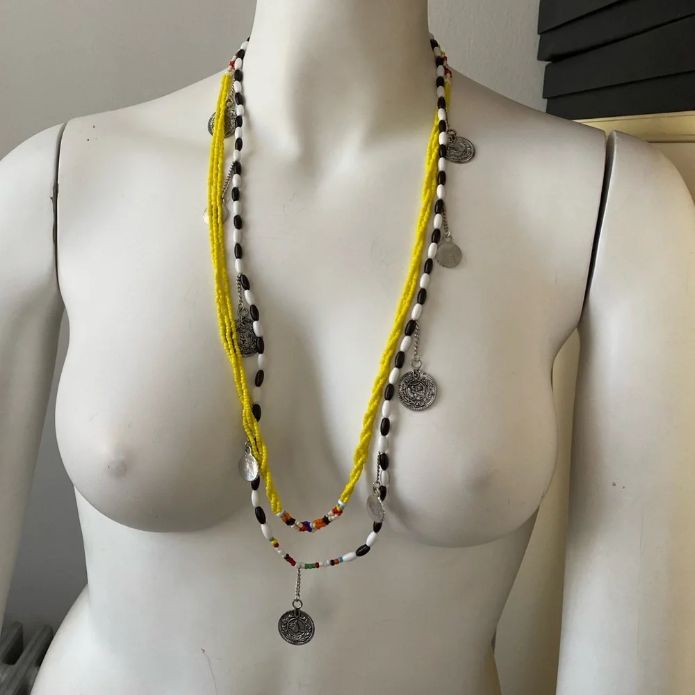 FREE PEOPLE BOHO BOHEMIAN BEADS LAYERED NECKLACE WITH MEDALLIONS
